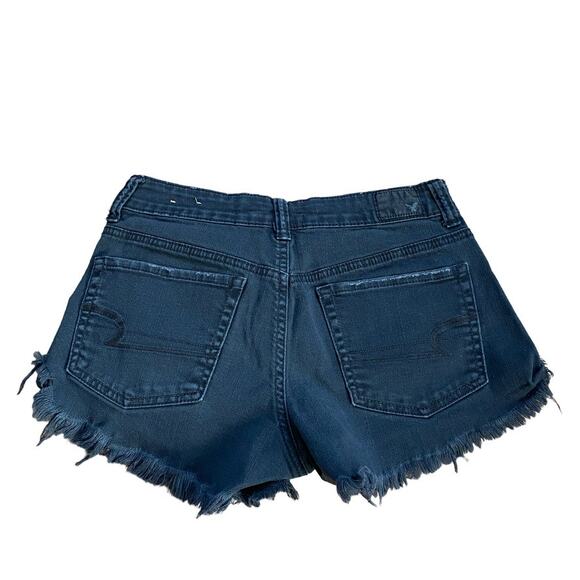 American Eagle Hi-Rise Festival Shorts Black Distressed Stretch Denim Size 6 - Picture 3 of 6